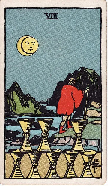 Eight of Cups · Illustration einer Tarotkarte