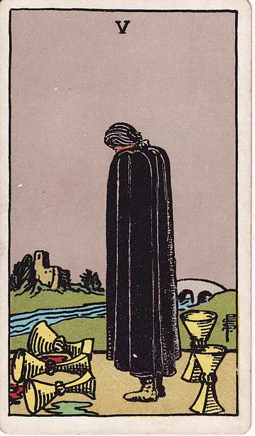 Five of Cups · Illustration einer Tarotkarte