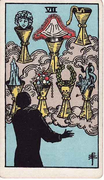Seven of Cups · ilustração de carta do tarô