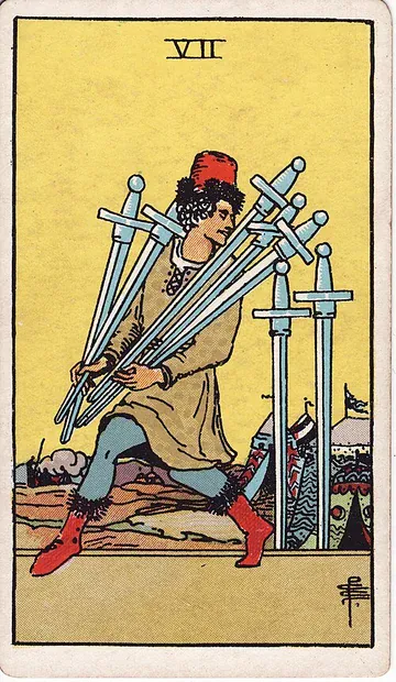 Seven of Swords · Illustration einer Tarotkarte