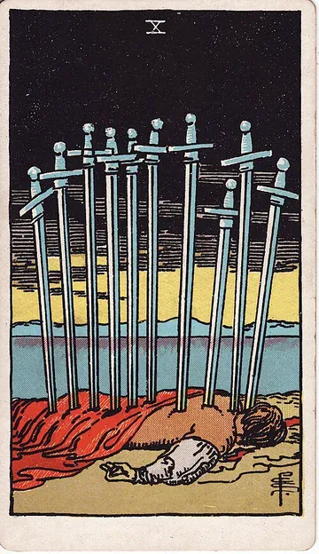 Ten of Swords · Illustration einer Tarotkarte