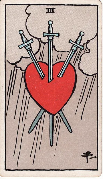 Three of Swords · Illustration einer Tarotkarte