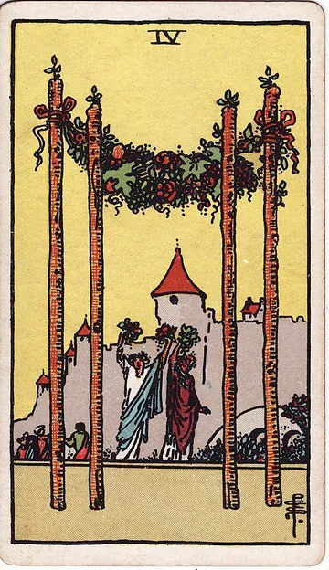 Four of Wands · Illustration einer Tarotkarte