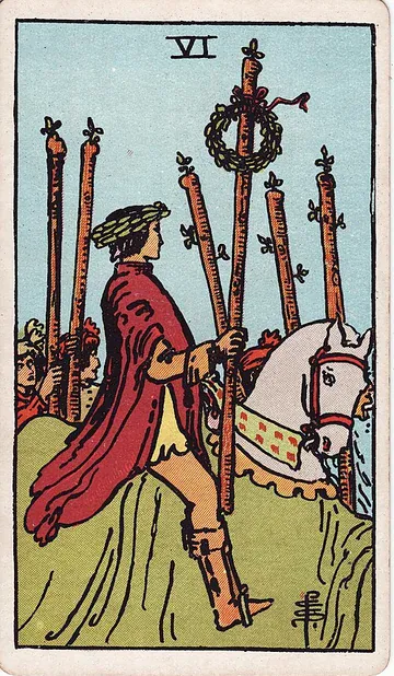 Six of Wands · Illustration einer Tarotkarte