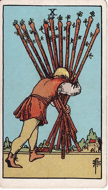 Ten of Wands · illustrazione di una carta dei tarocchi